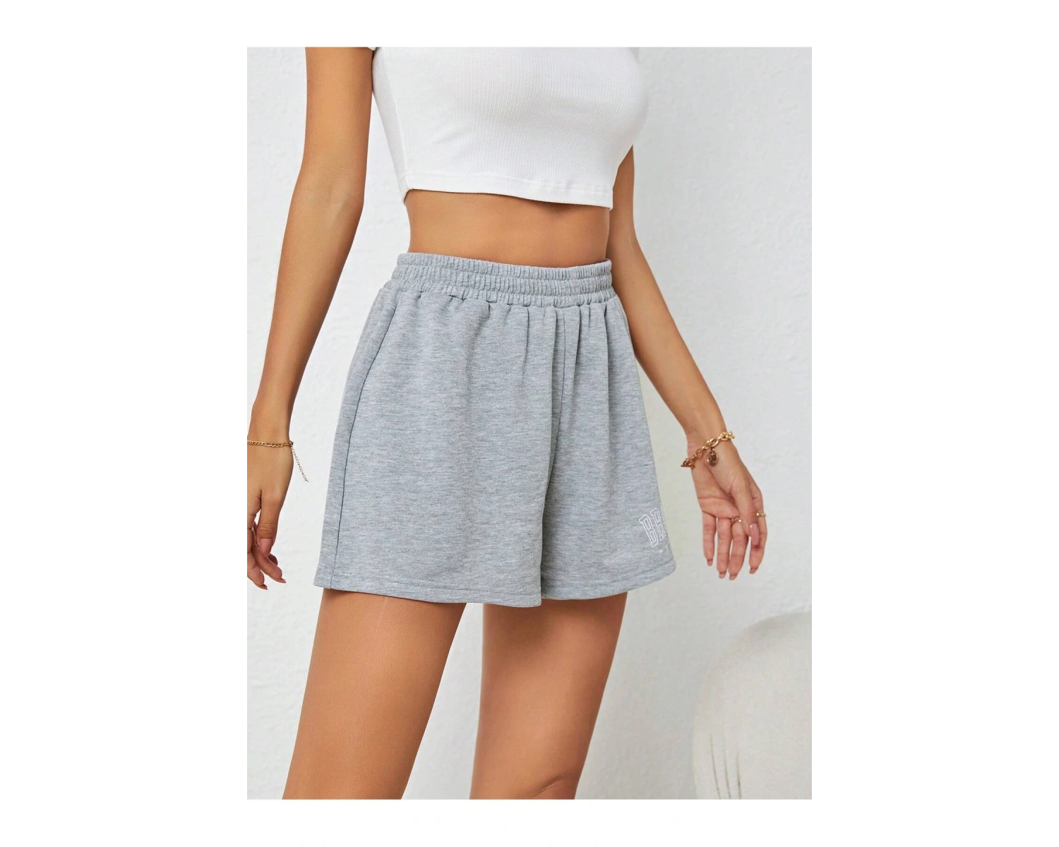 Frenchy Letter Graphic Elastic Waist Şort