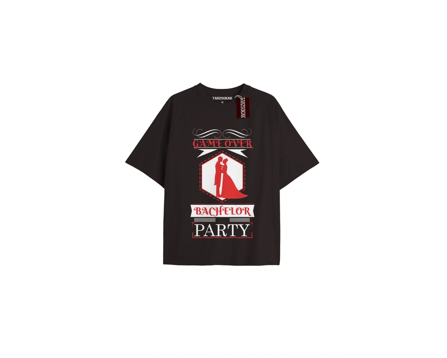 GAME OVWER BACHELOR PARTY Unisex Oversize Yazılı Tshirt SİYAH