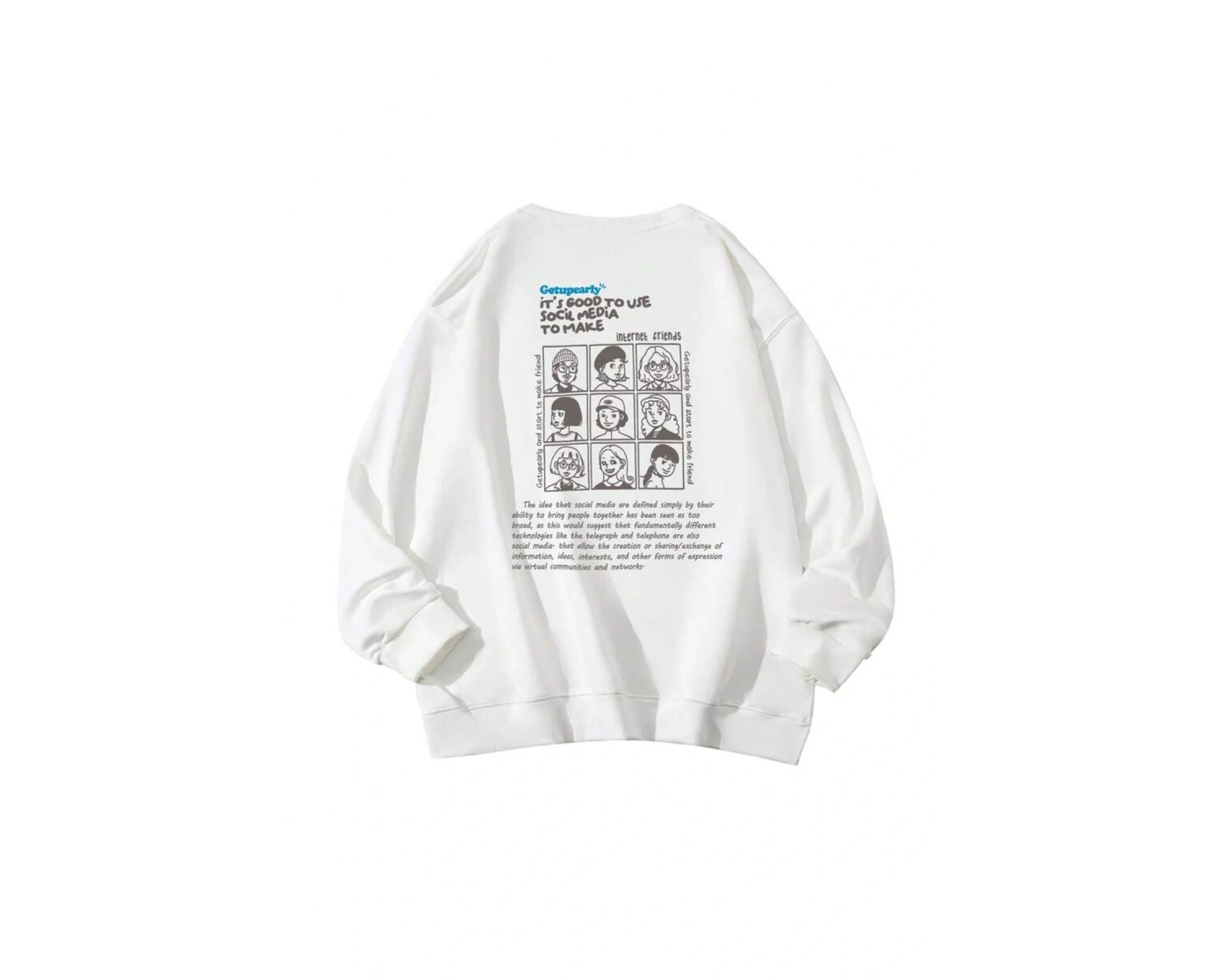 GETUPEARLY Özel Renkli Oversize Bisiklet Yaka Pamuklu Sweatshirt Beyaz