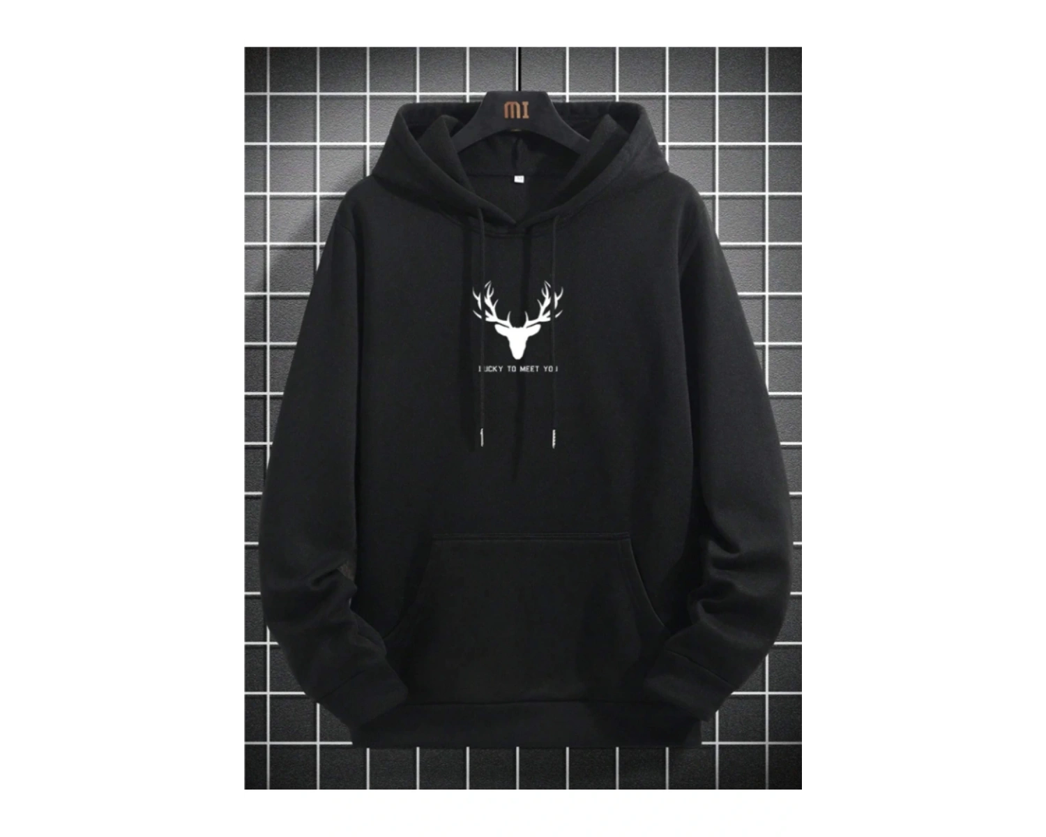 Geyik Renkli Oversize Kapüşonlu Sweatshirt Siyah