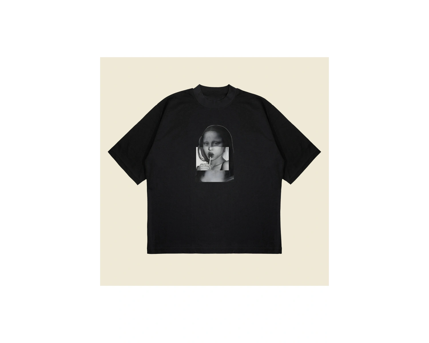 Glitch Lisa Baskılı Oversize Unisex Pamuklu Nefes Alan Kalın Kumaşlı