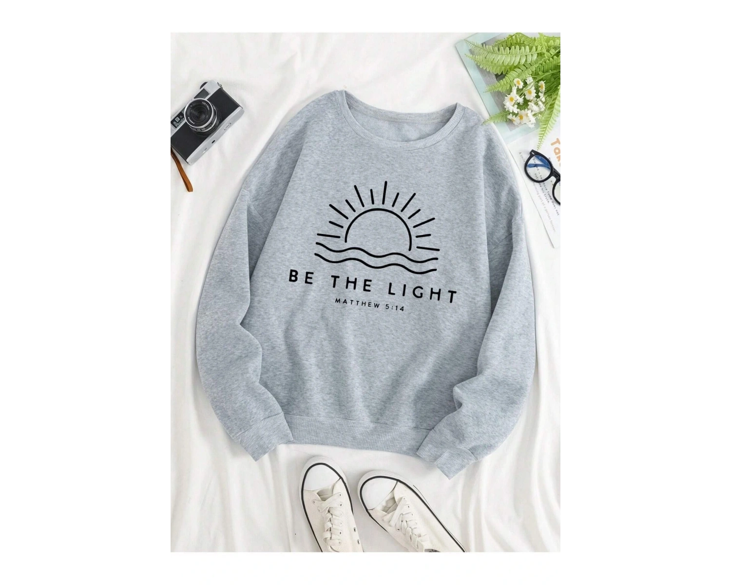 Göğüs Baskılı Üç İplik Ünisex Oversize Sweatshirt Gri