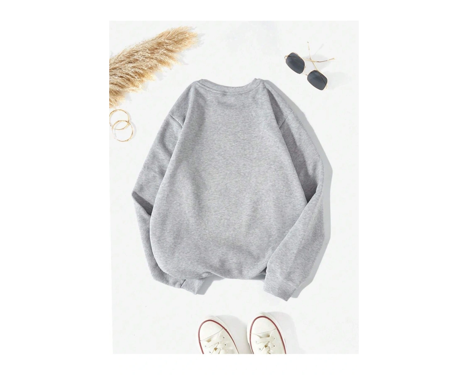 Göğüs Baskılı Üç İplik Ünisex Oversize Sweatshirt Gri