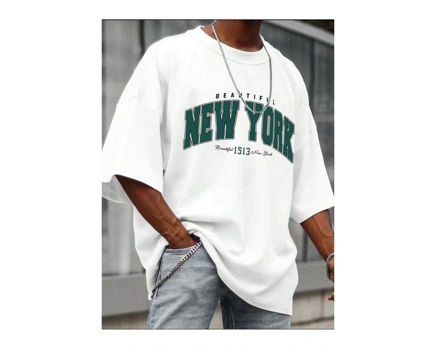 Göğüs Mega New York Baskılı Oversize Erkek T-Shirt