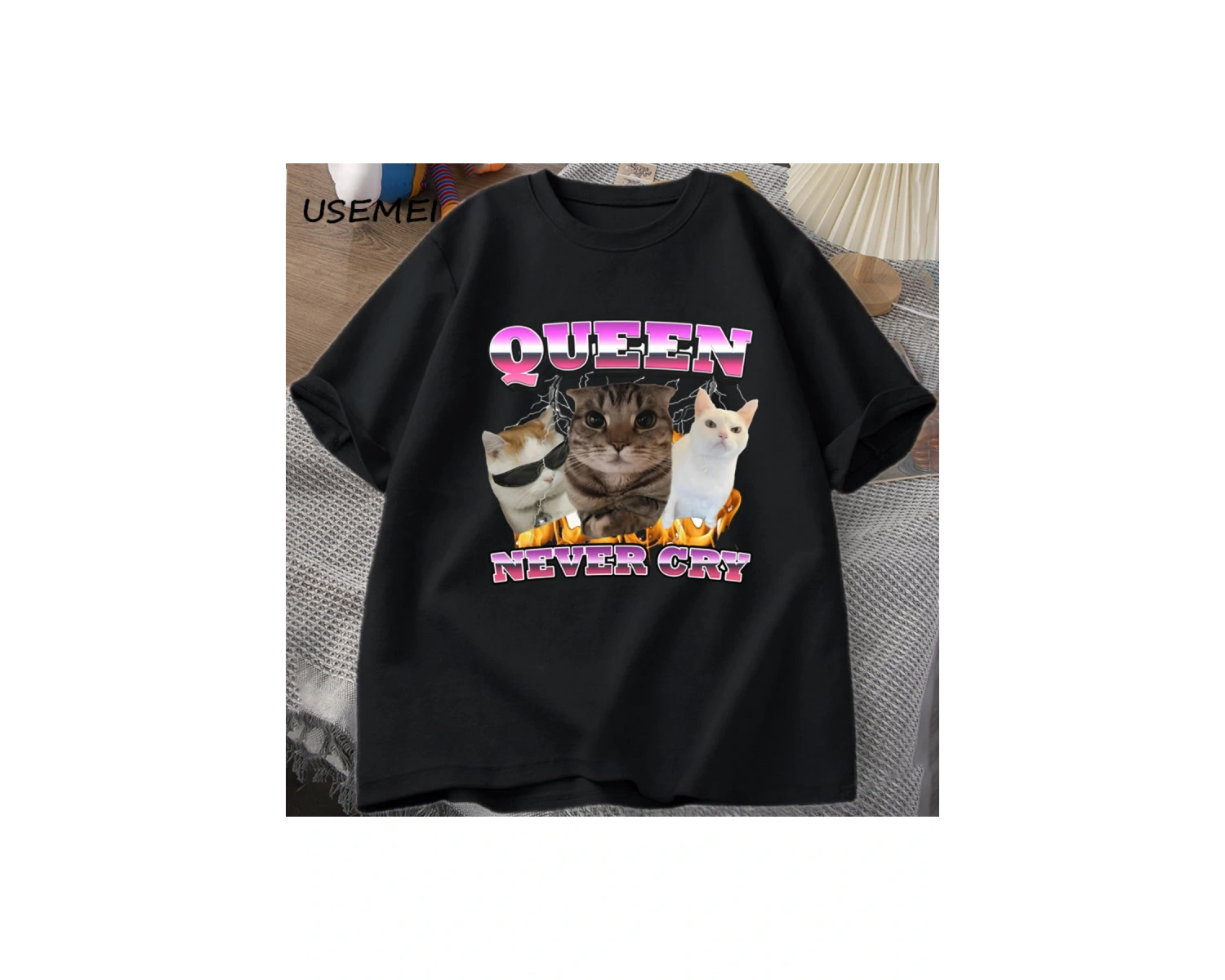 Goofy Cat kedi T Shirt Meme Dank Cursed Weirdcore Cringey t-shirt erkekler kadınlar ben çok a 2857