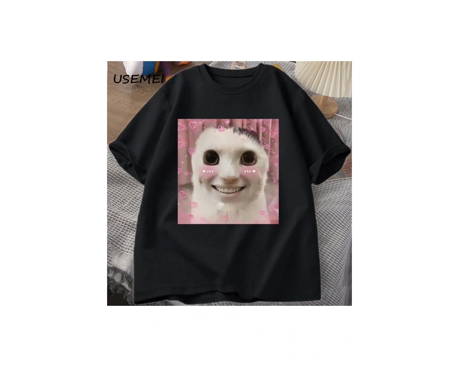 Goofy Cat kedi T Shirt Meme Dank Cursed Weirdcore Cringey t-shirt erkekler kadınlar ben çok a 2857