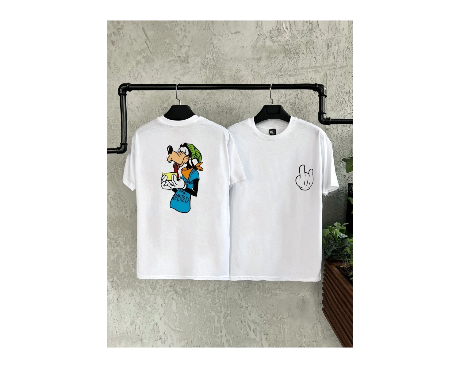 Goofy Goof Çift Taraflı Baskılı Beyaz Erkek