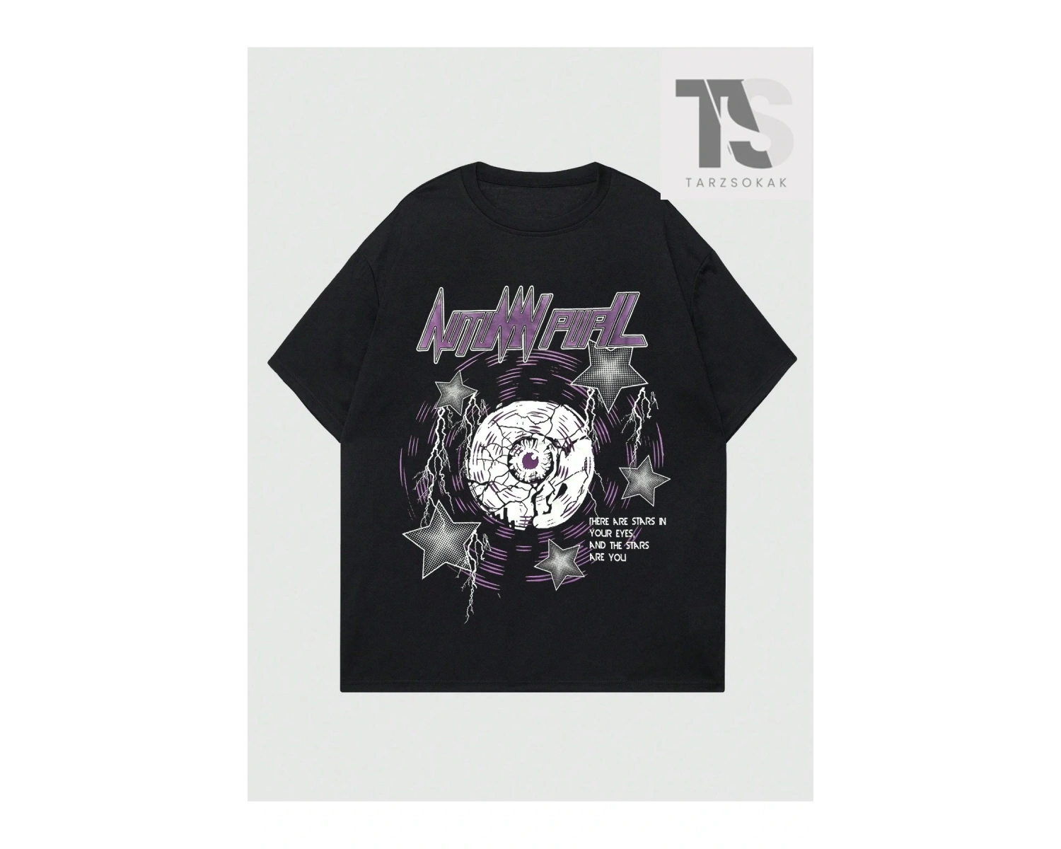 Goth Erkek Alfabe ve Beş Köşeli Yıldız Baskılı T-shirt