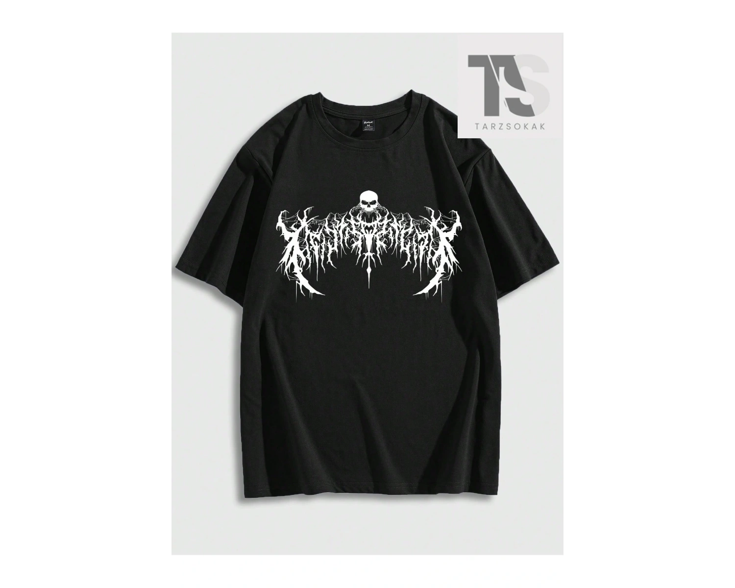 Goth Erkek Çapraz ve Kanatlı Baskılı Tişört