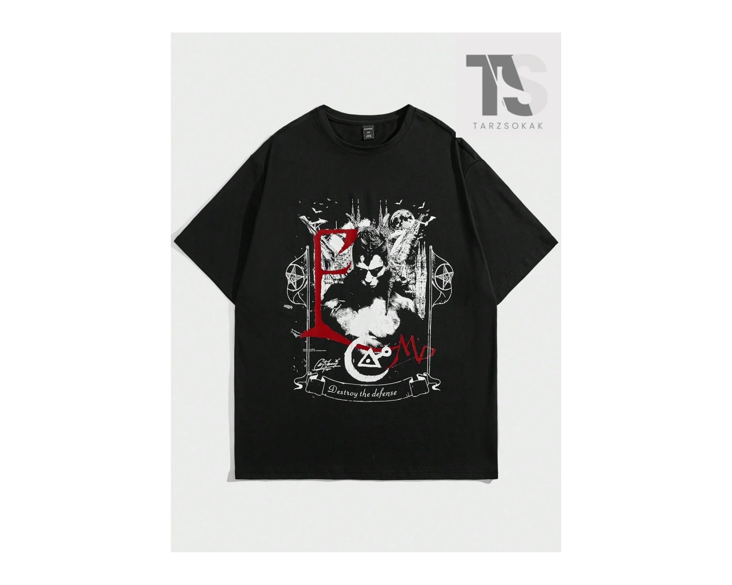 Goth Erkek Figürlü ve Harfli Grafik Tişört