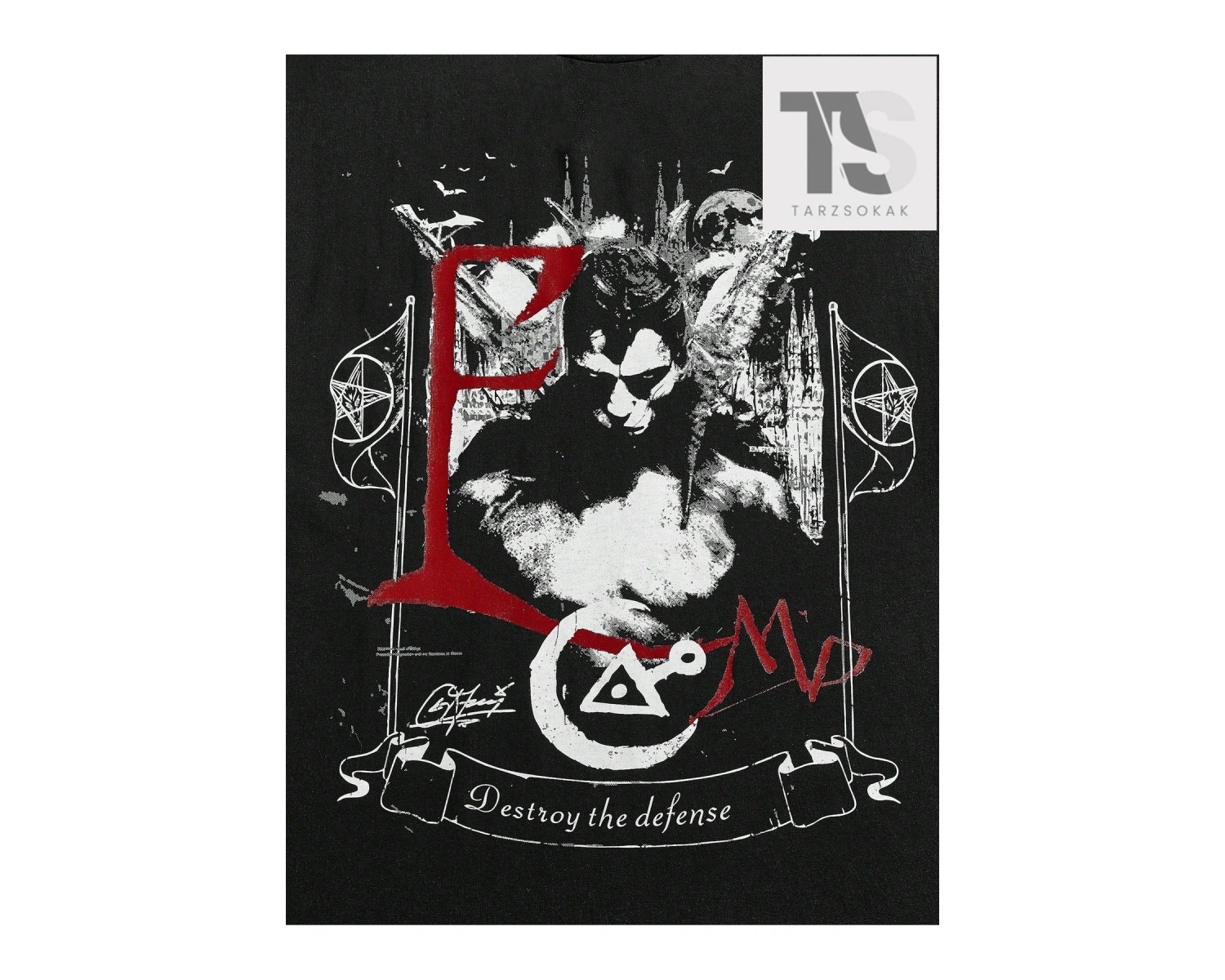 Goth Erkek Figürlü ve Harfli Grafik Tişört