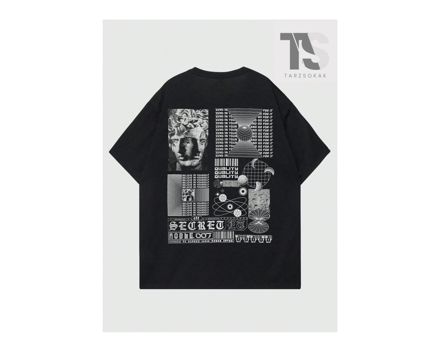 Goth Erkek Geometrik Baskılı Yuvarlak Yaka T-Shirt