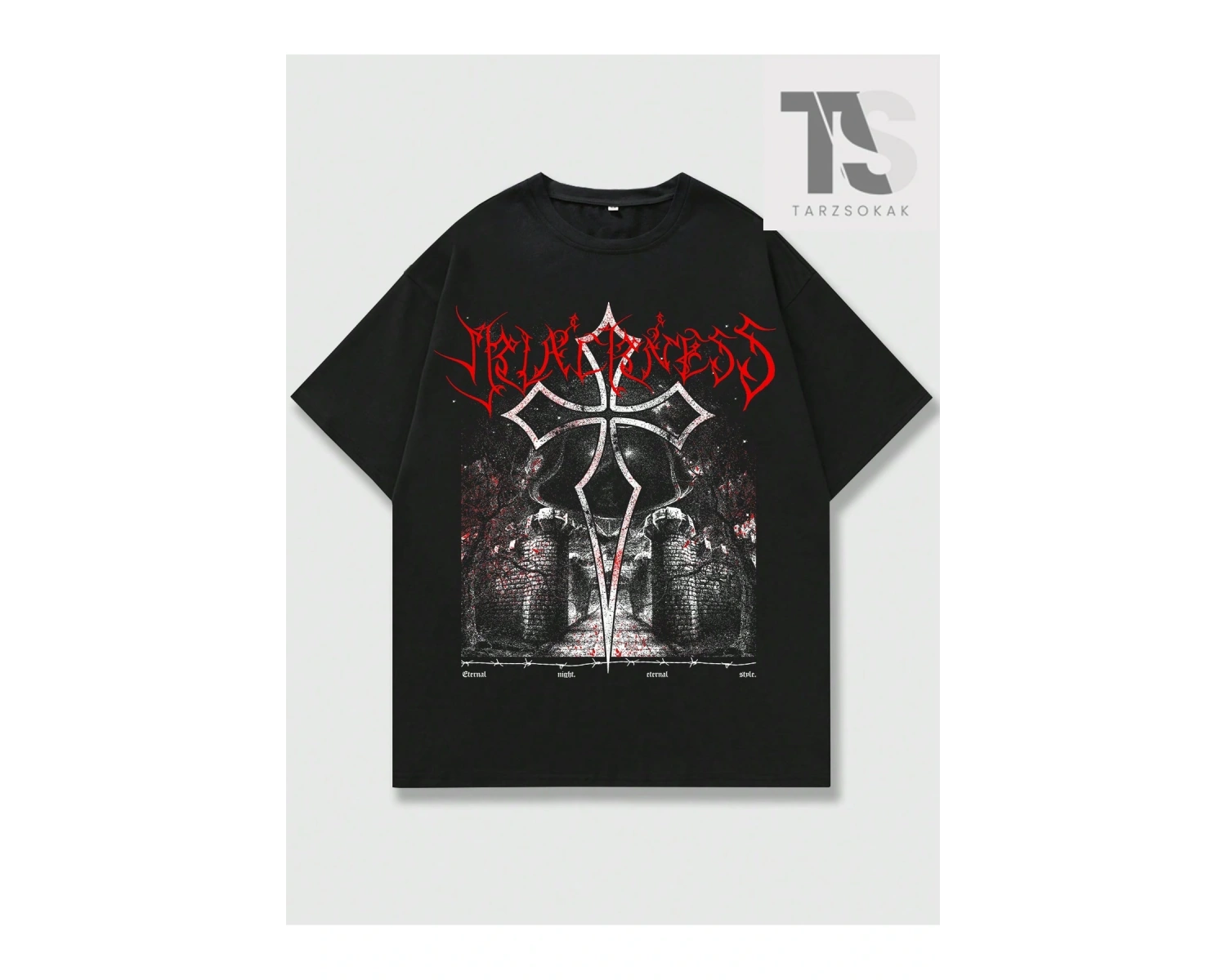 Goth Erkek Harfli ve Çapraz Grafikli Tişört