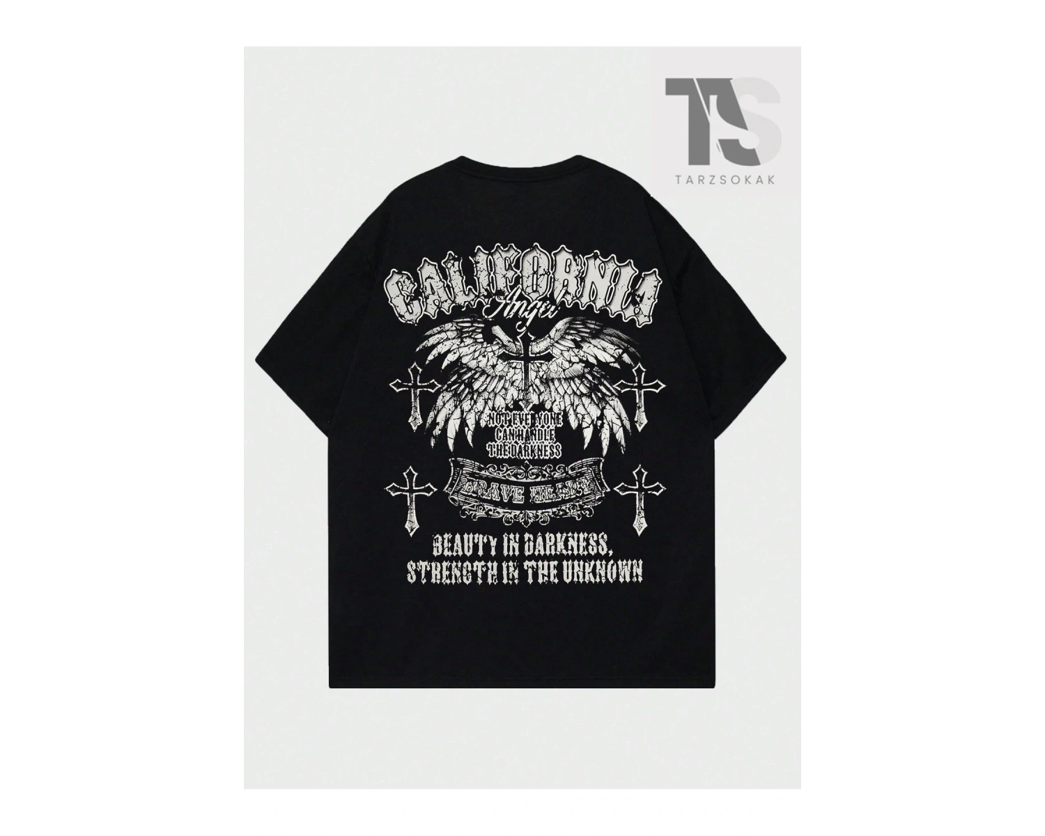 Goth Erkek Kanat ve Harf Baskılı T-shirt