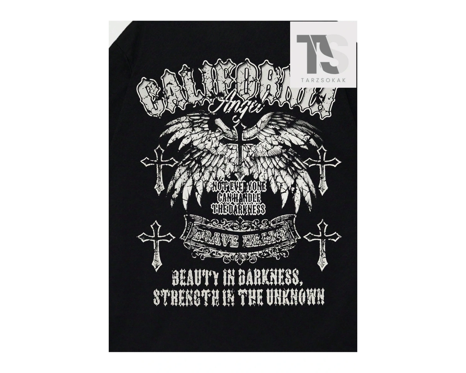 Goth Erkek Kanat ve Harf Baskılı T-shirt