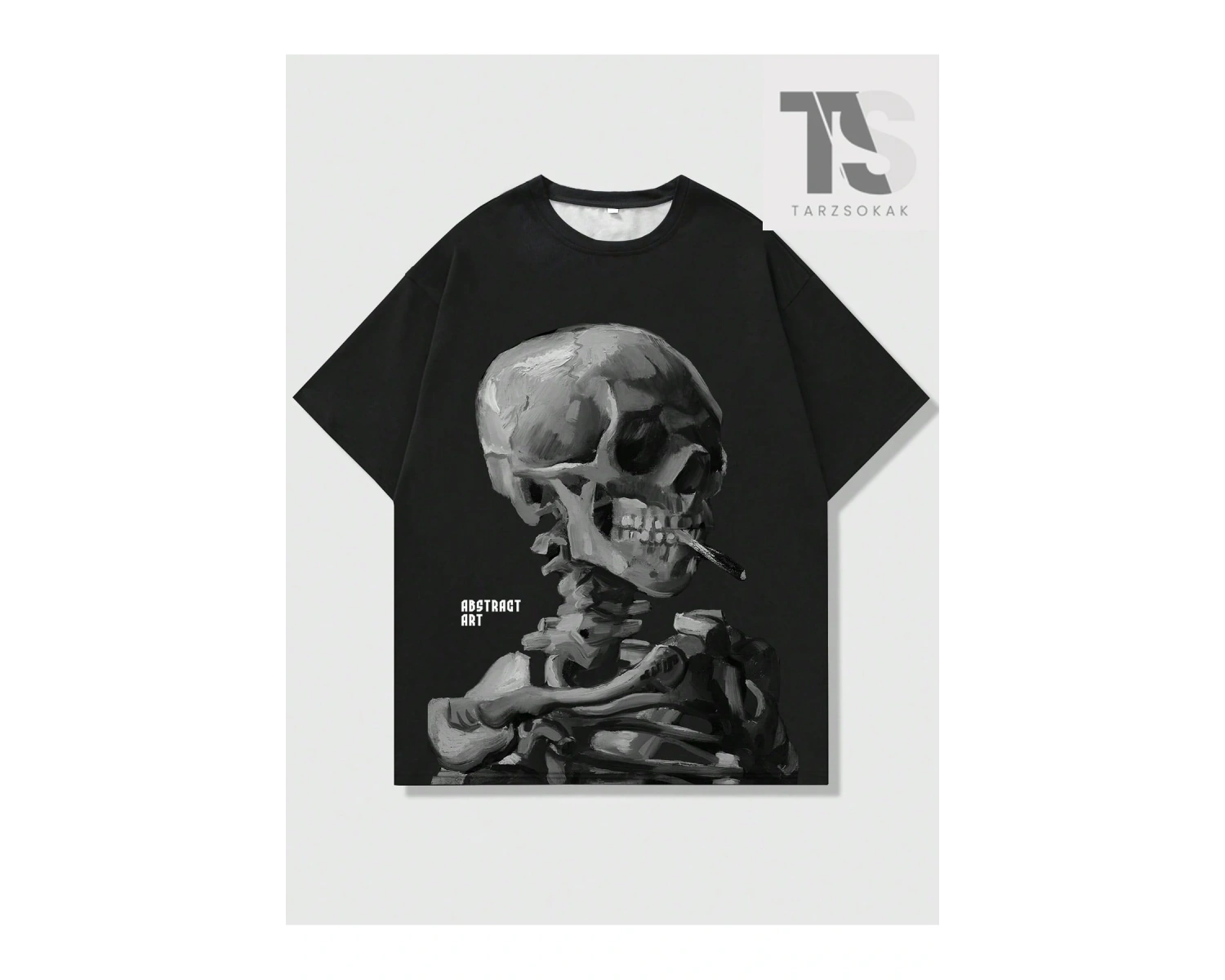 Goth Erkek Koyu Gotik Kafatası Baskılı T-Shirt