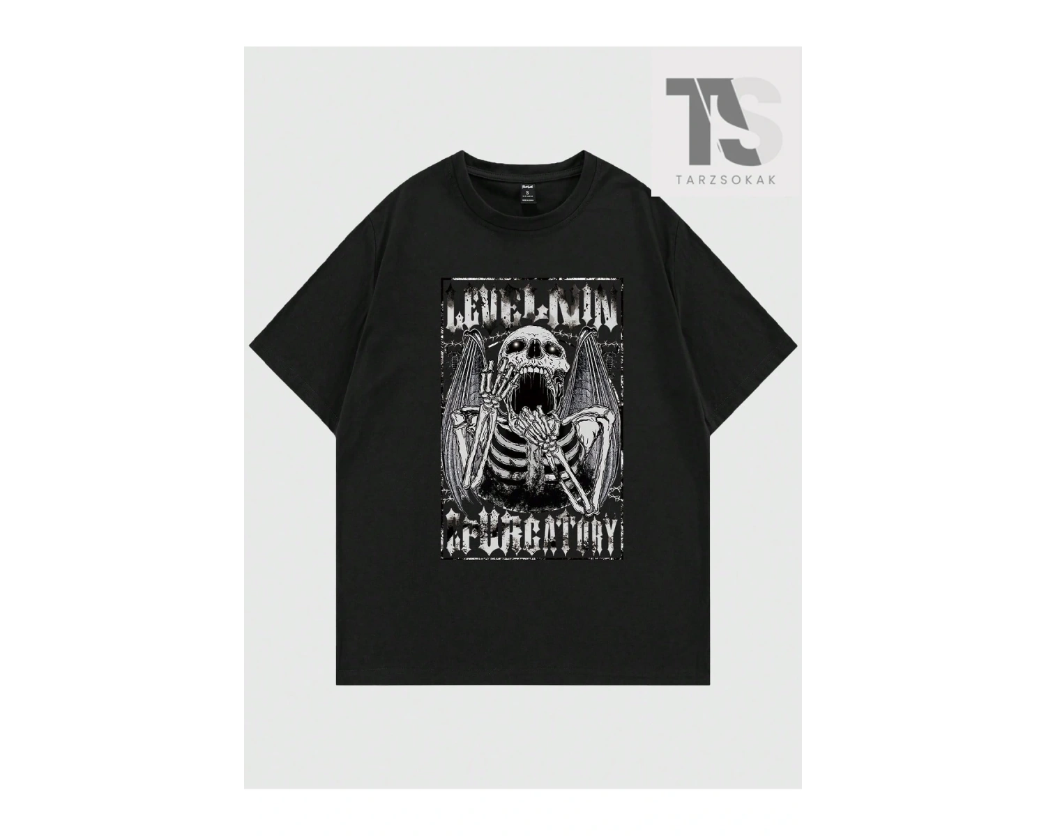 Goth Erkek Loose Fit Kafatası Baskılı Tişört