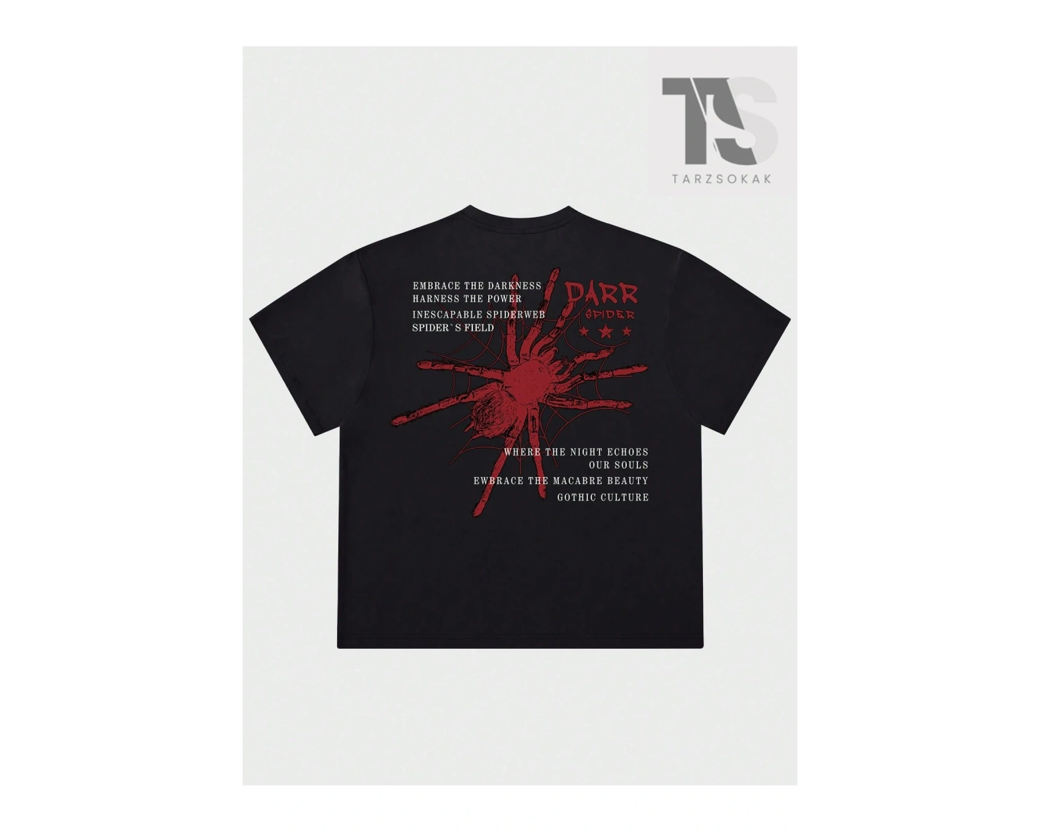 Goth Erkek Örümcek Sloganlı Grafik Tişört
