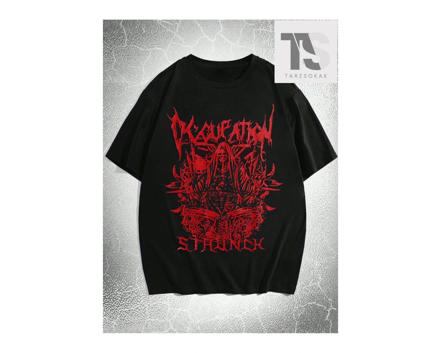 Goth Erkek Pamuk Mektup ve Kafatası Baskılı Tişört