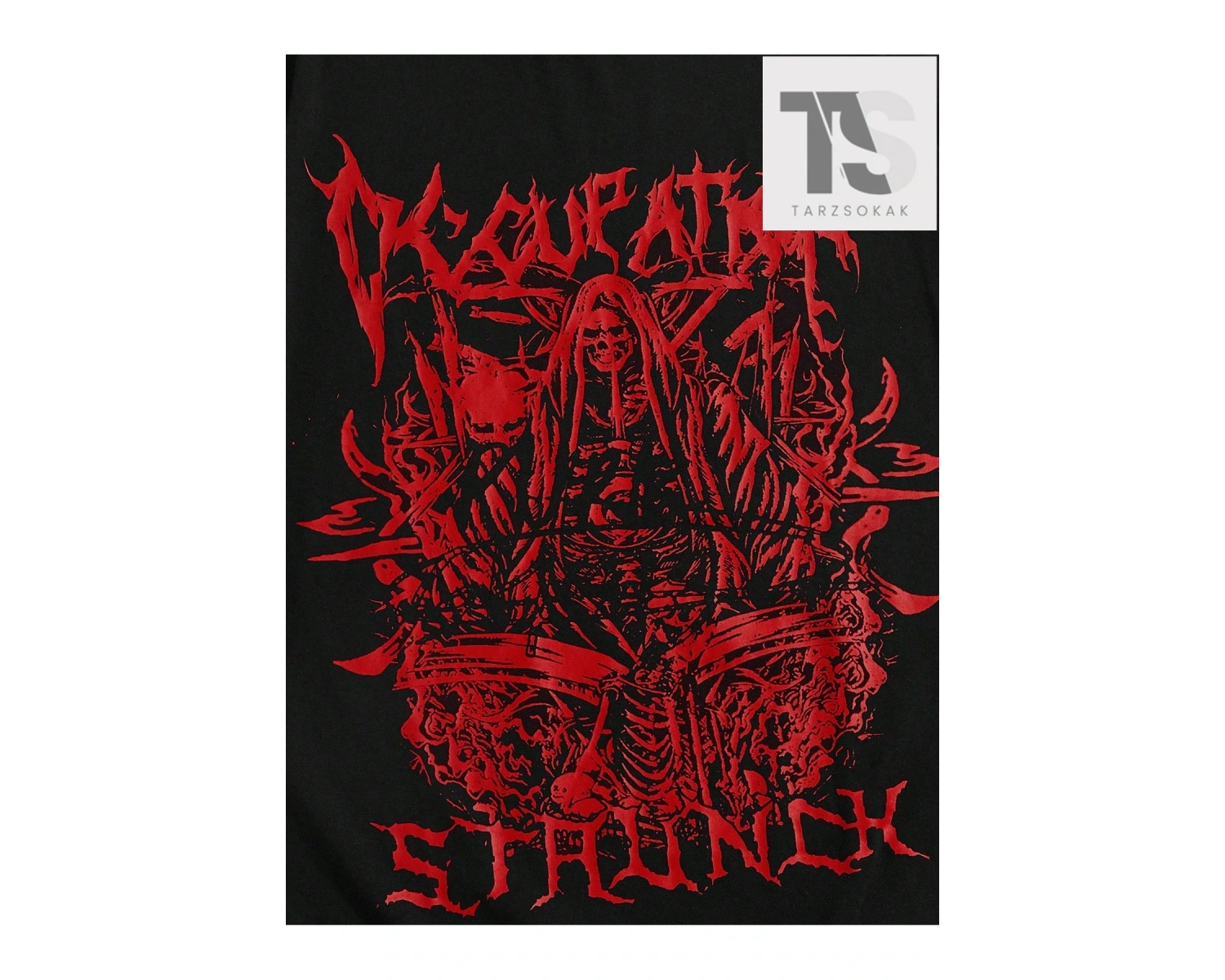 Goth Erkek Pamuk Mektup ve Kafatası Baskılı Tişört