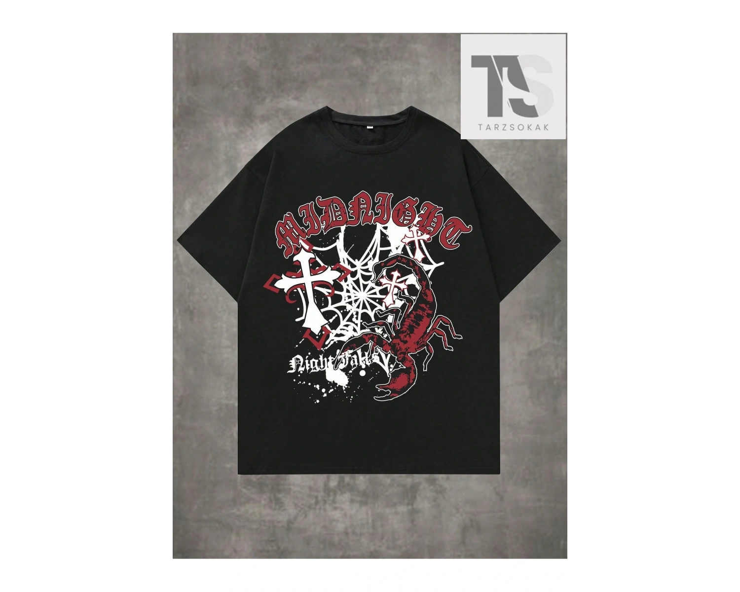 Goth Erkekler Çapraz Harf Grafikli Tişört