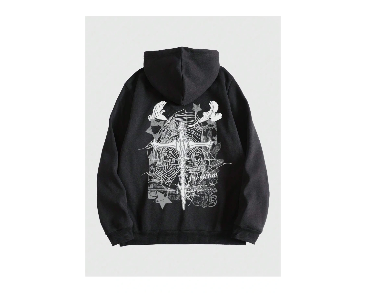 Goth Guys Cross Print Drawstring Lined Hoodie Siyah
