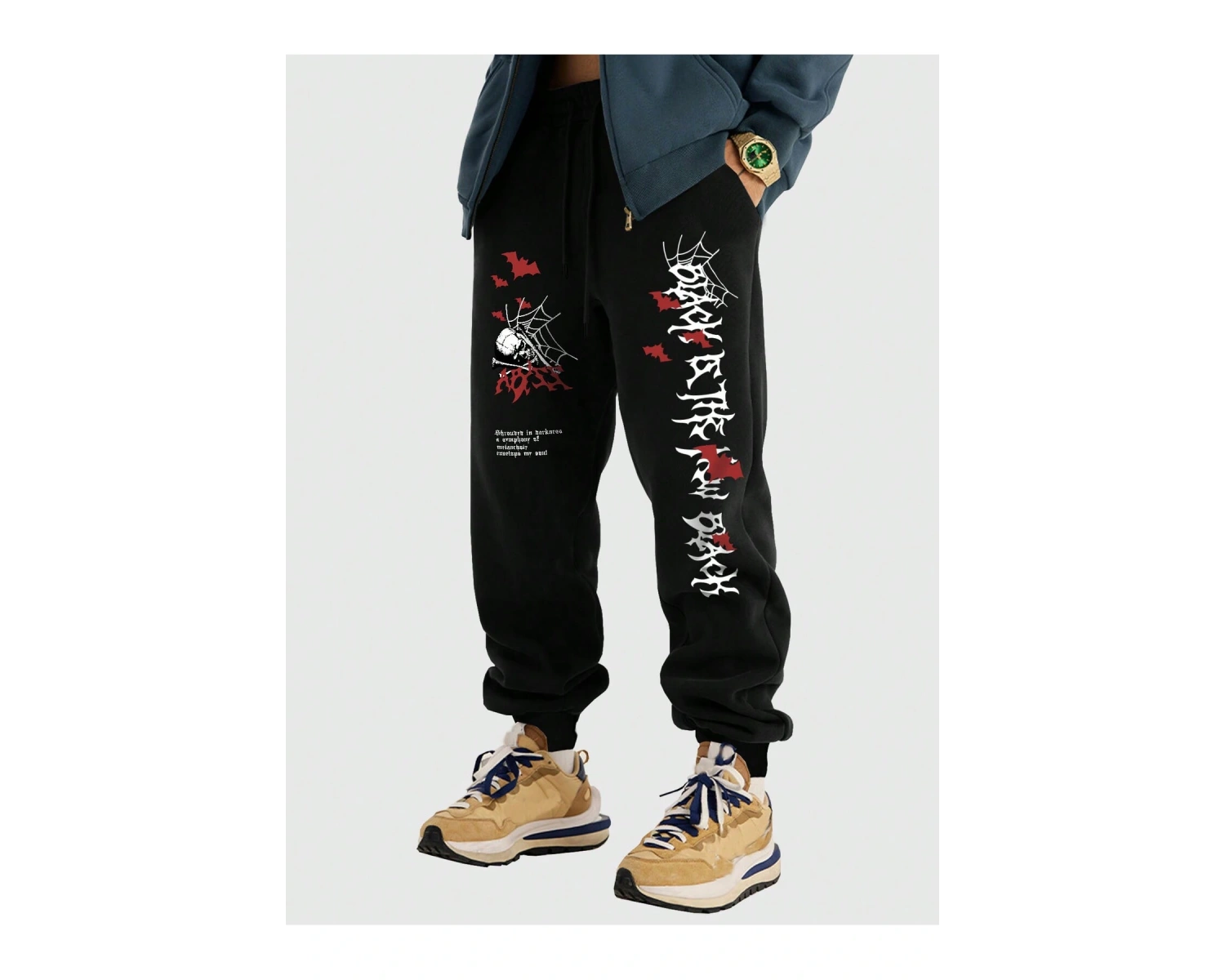 Goth Guys Skull & Slogan Graphic Drawstring Waist Eşofman Altı