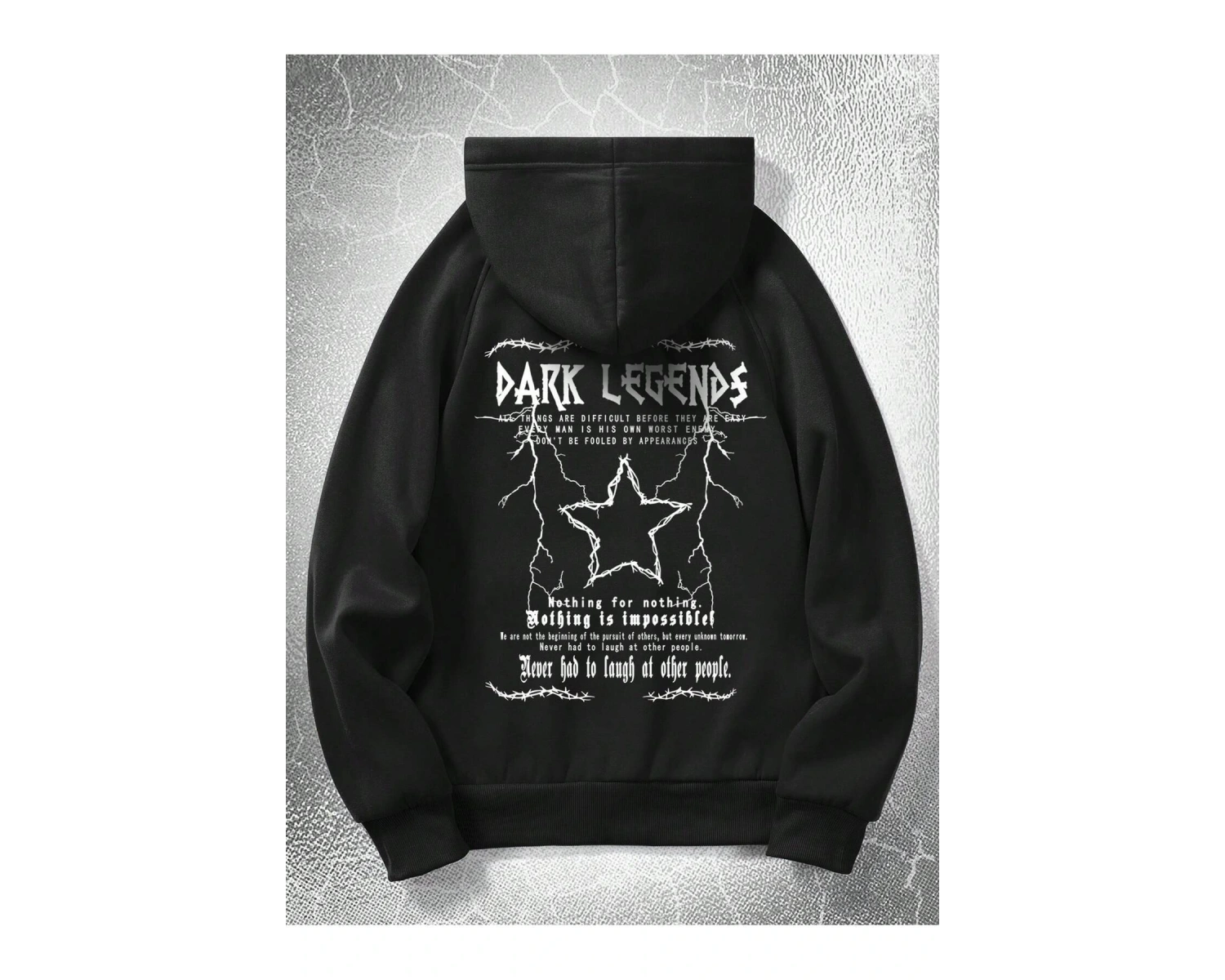 Goth Guys Star & Slogan Graphic Raglan Sleeve Drawstring Hoodie Siyah