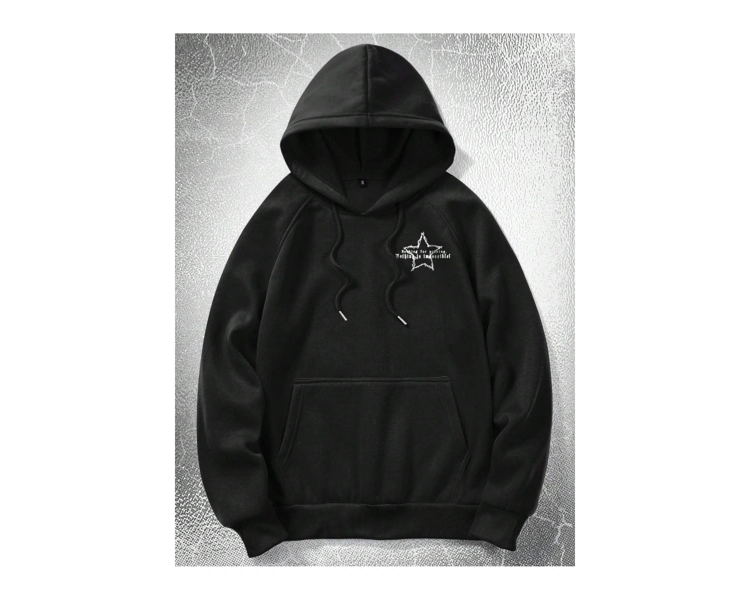 Goth Guys Star & Slogan Graphic Raglan Sleeve Drawstring Hoodie Siyah