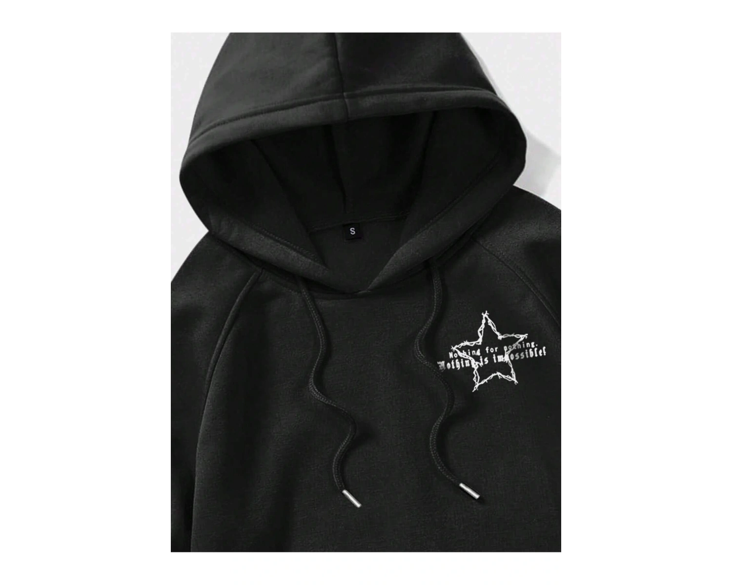 Goth Guys Star & Slogan Graphic Raglan Sleeve Drawstring Hoodie Siyah