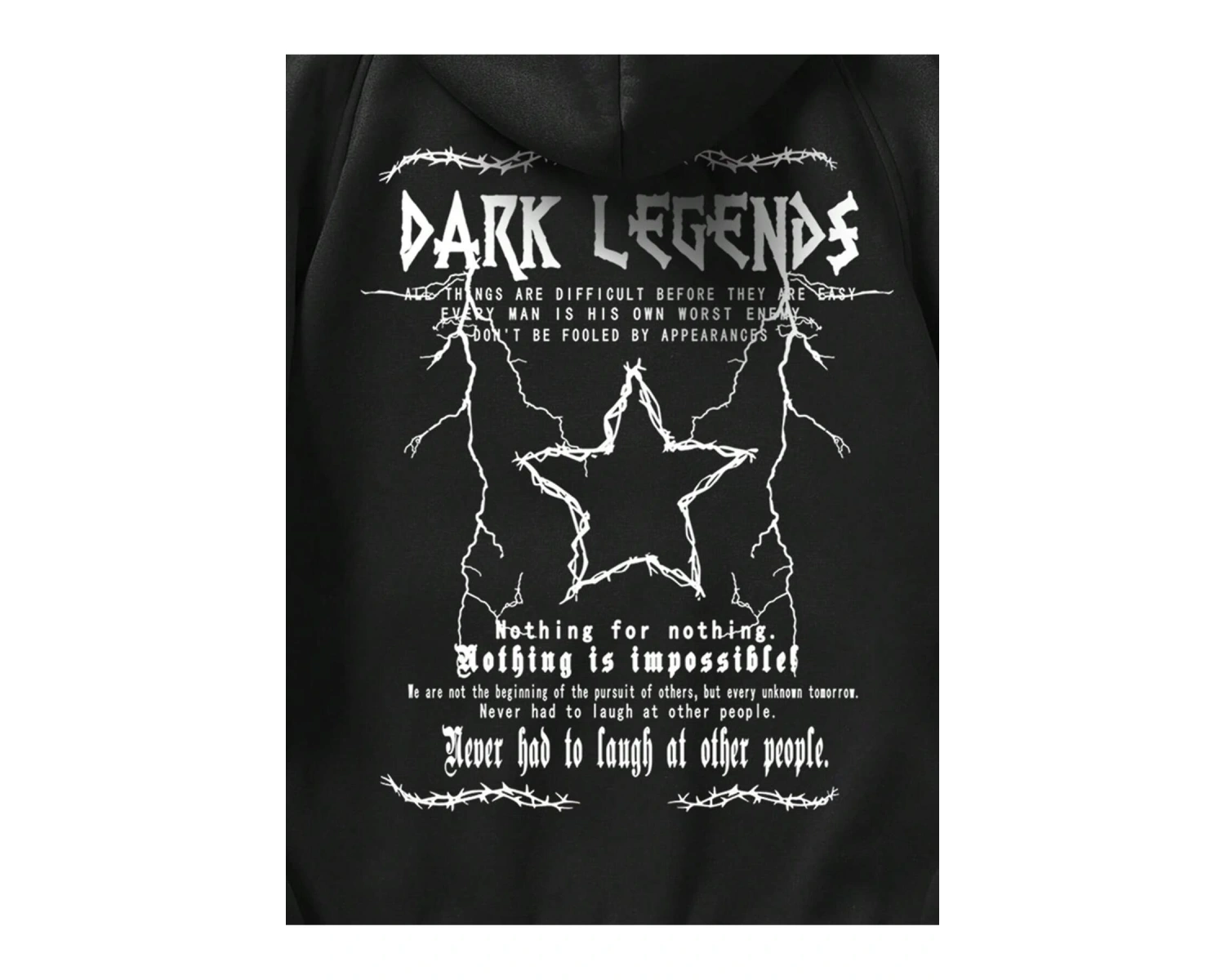 Goth Guys Star & Slogan Graphic Raglan Sleeve Drawstring Hoodie Siyah