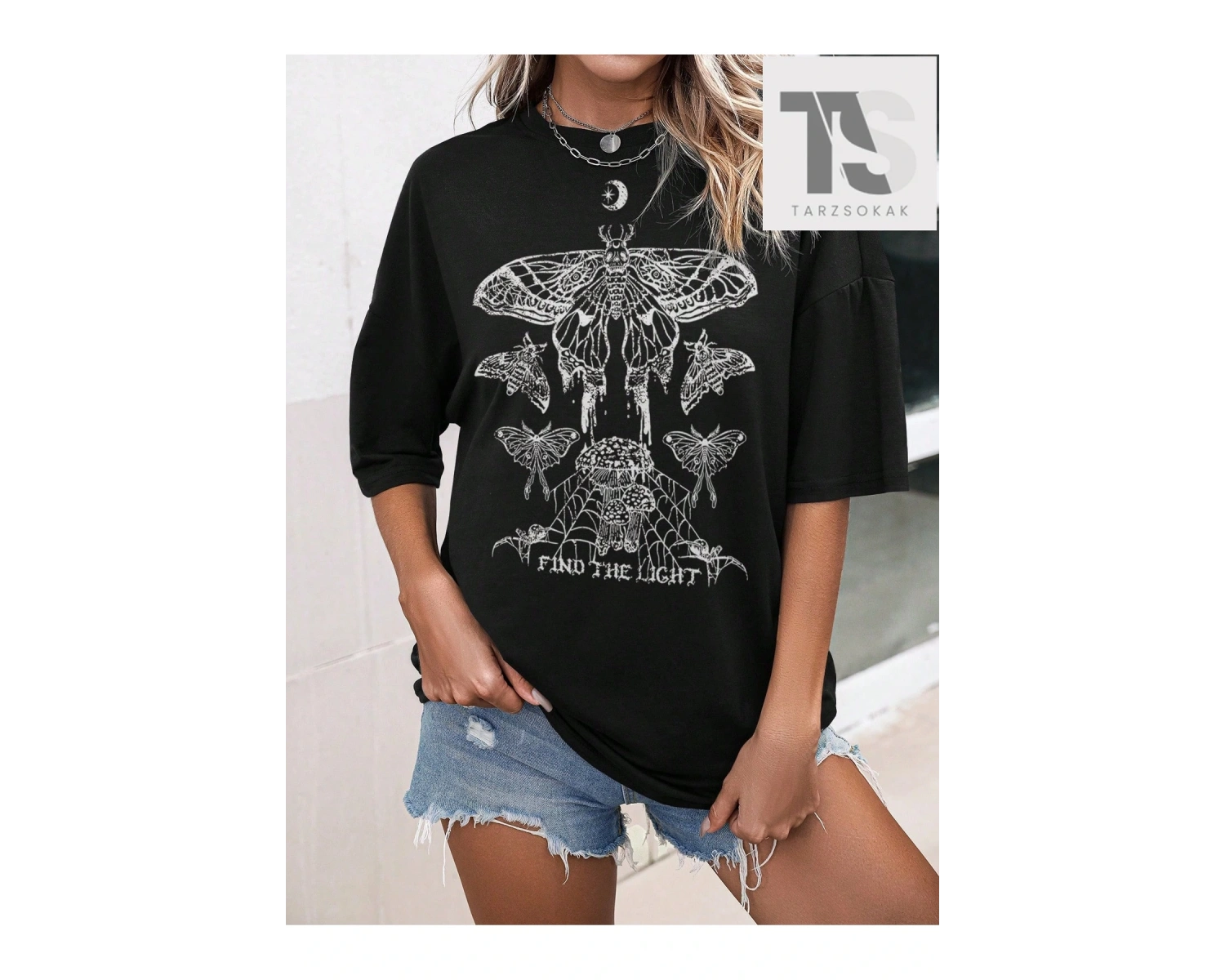 Goth Harfli Grafik Düşük Omuzlu Tişört