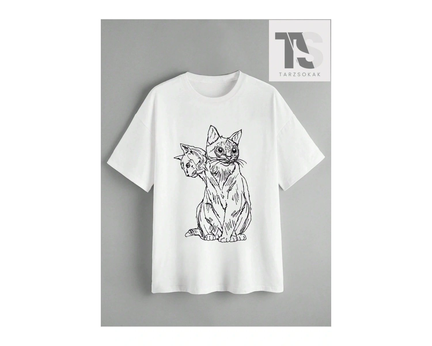 Goth Kadın Casual Kedi Baskılı T-Shirt