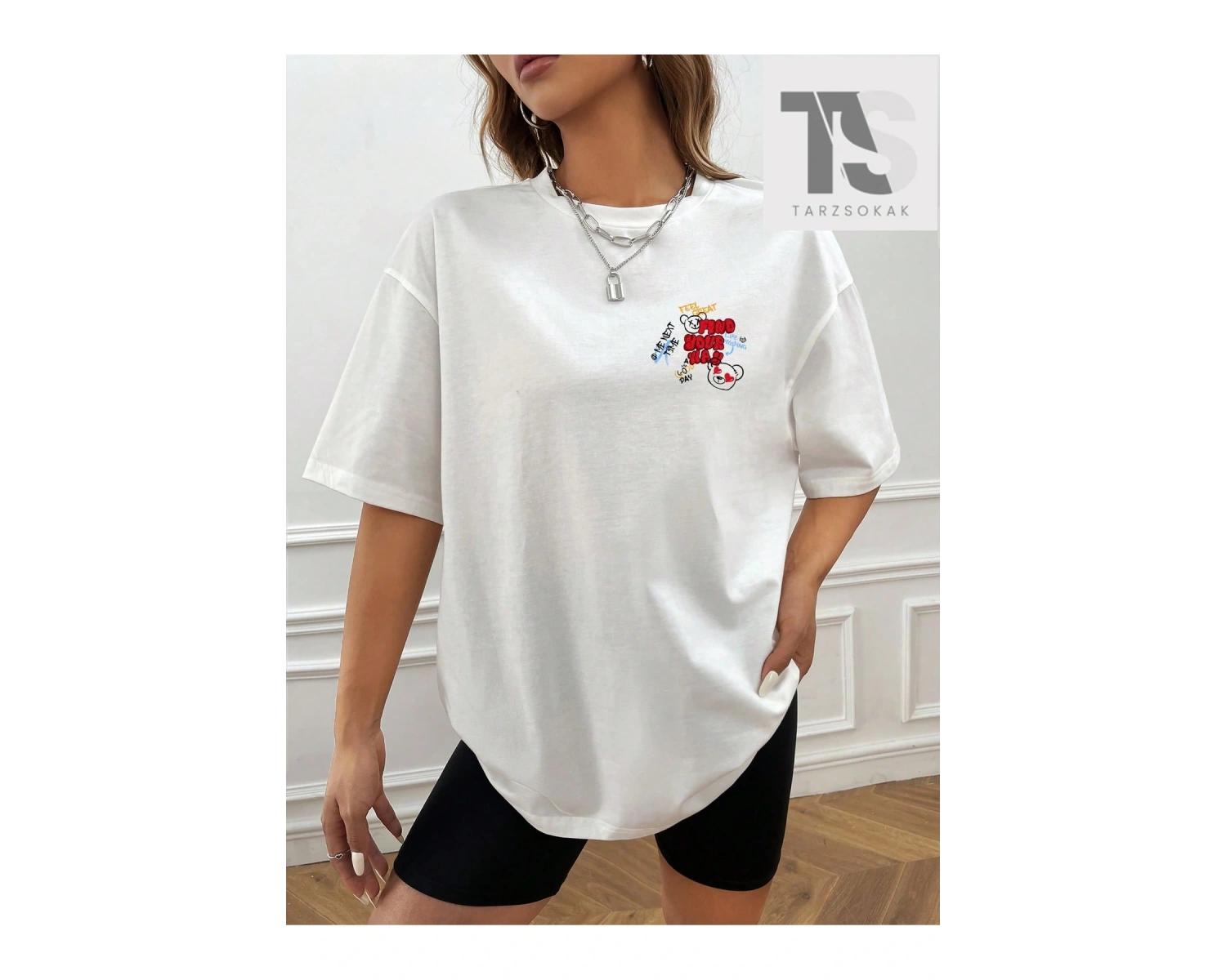 Goth Karikatür Grafik Düşük Omuz Tişört