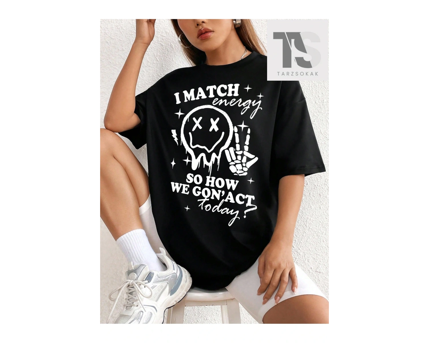 Goth Kedi Baskılı Büyük Boy Tişört