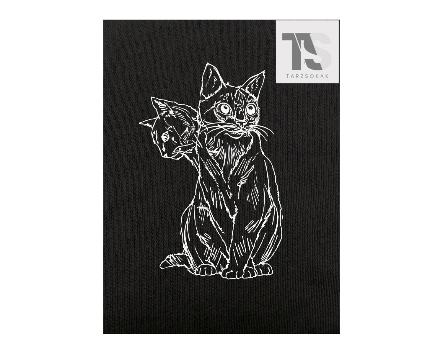 Goth Kedi Grafikli Düşük Omuzlu Tişört