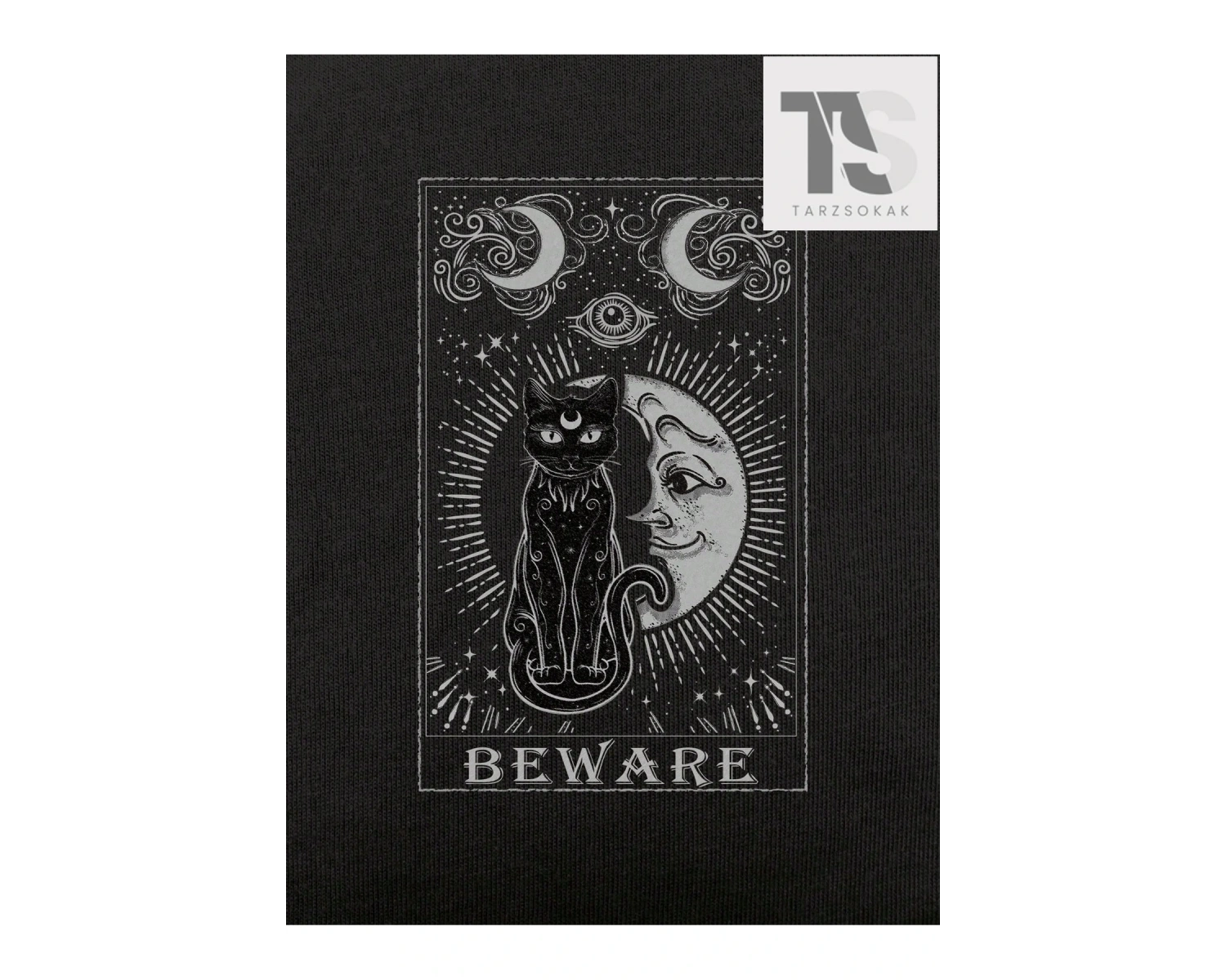 Goth Kedi ve Ay Baskılı Tişört