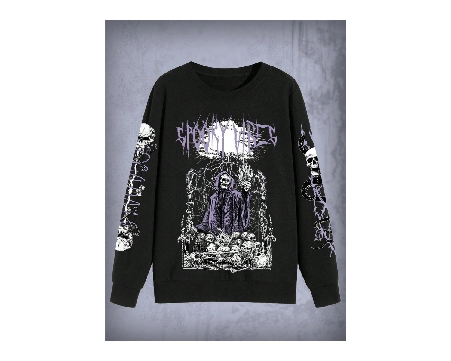 Goth Letter & Skull Print Sweatshirt Siyah