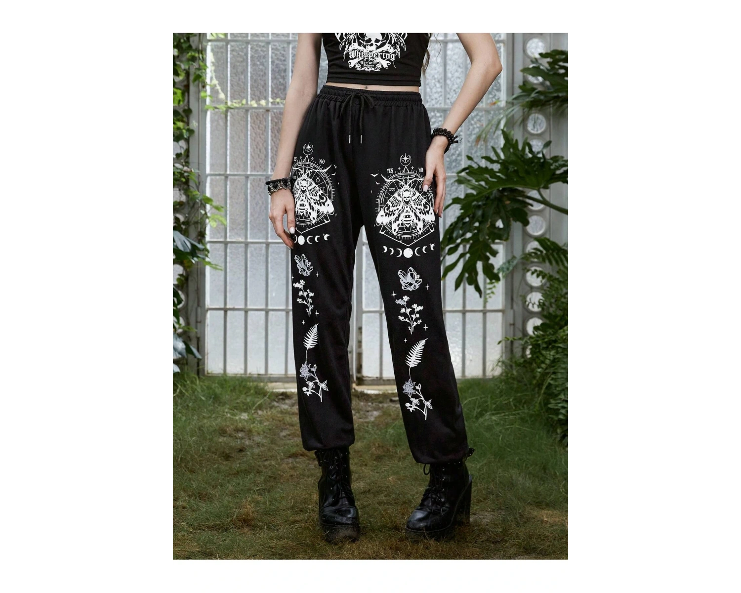 Goth Skull Graphic Drawstring Waist 4 Mevsim Eşofman