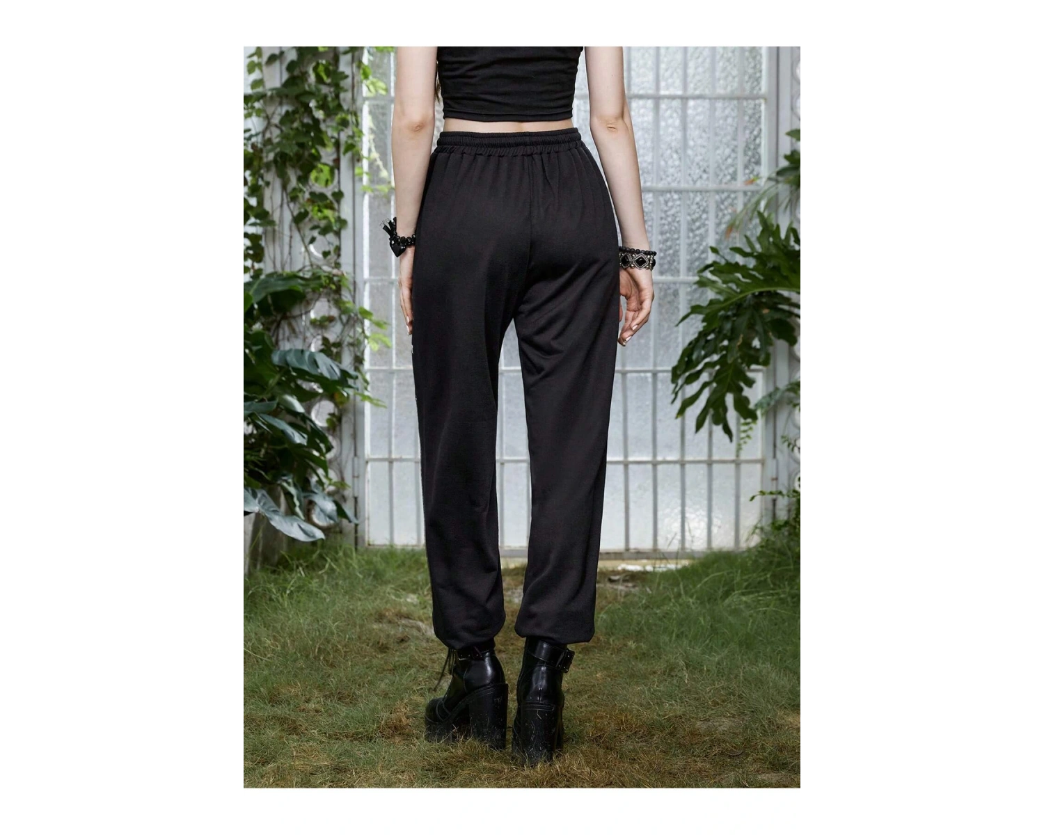 Goth Skull Graphic Drawstring Waist 4 Mevsim Eşofman