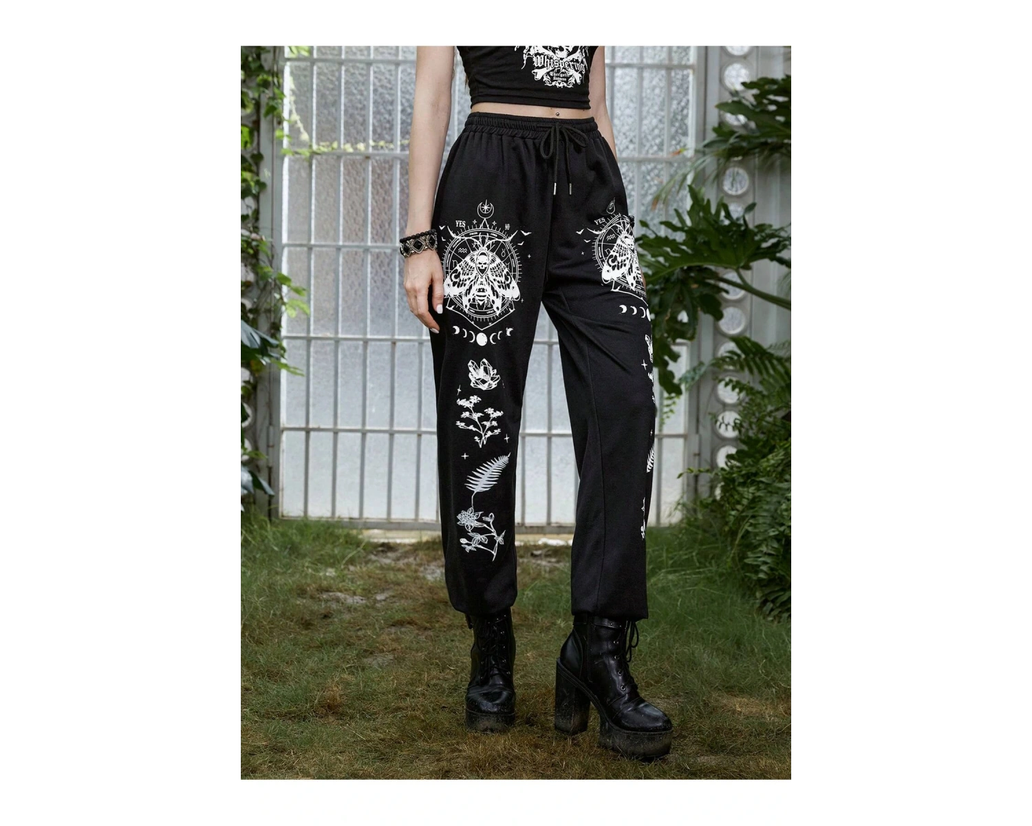 Goth Skull Graphic Drawstring Waist 4 Mevsim Eşofman