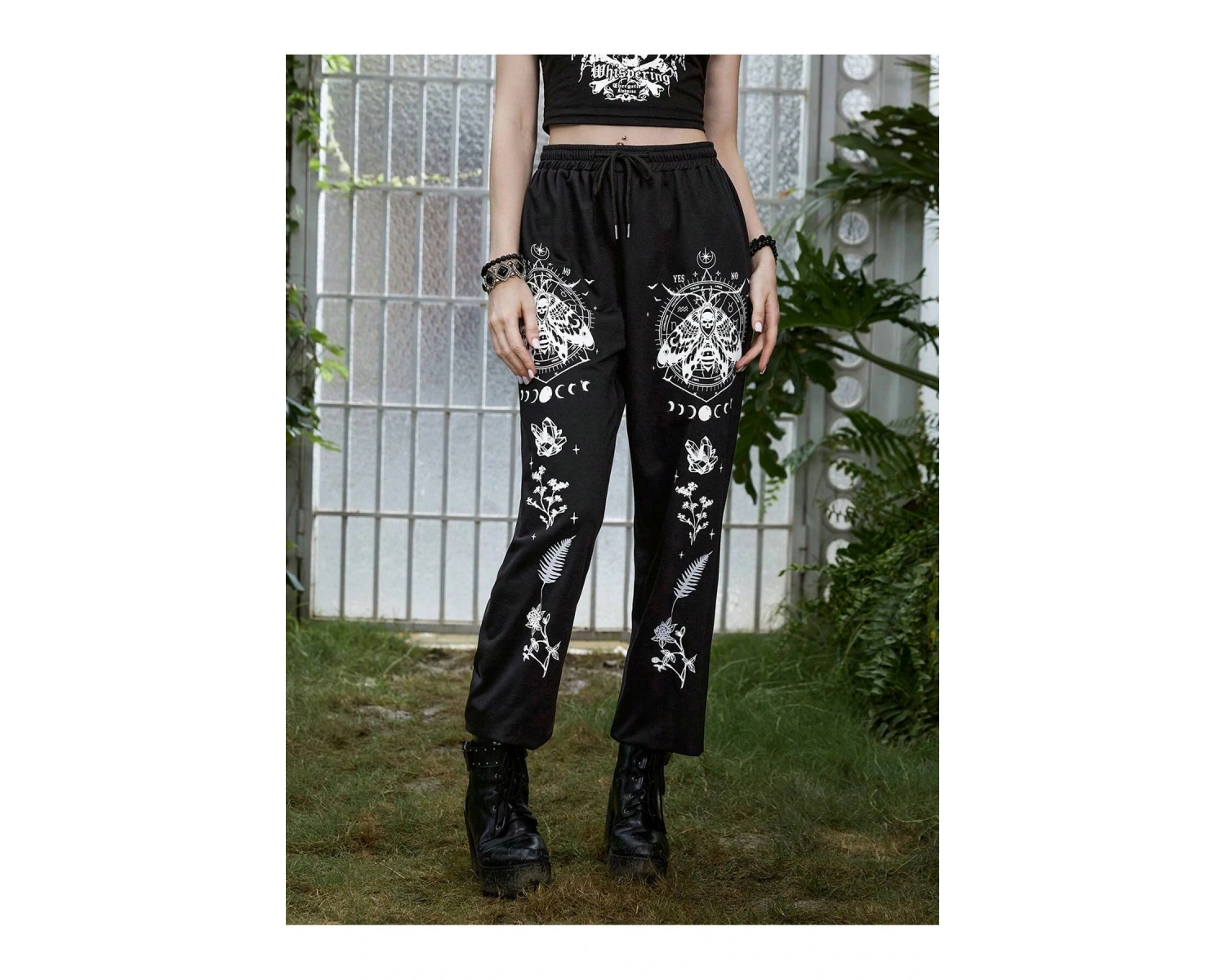 Goth Skull Graphic Drawstring Waist 4 Mevsim Eşofman