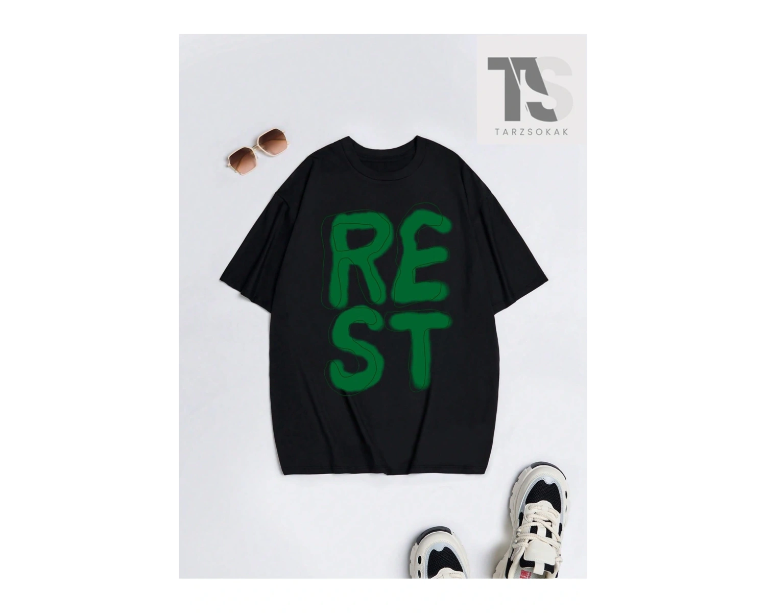 Goth Sloganı Kafatası Grafikli Damla Omuzlu Tişört