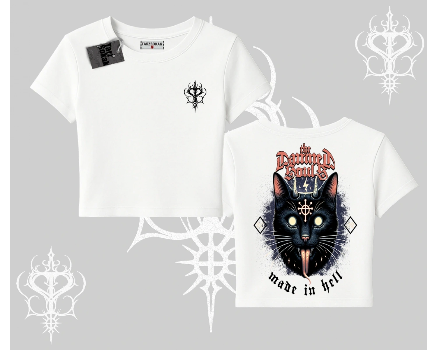 Gothic Cat Made in Hell Baskılı Sweatshirt Babby Tee Tshirt