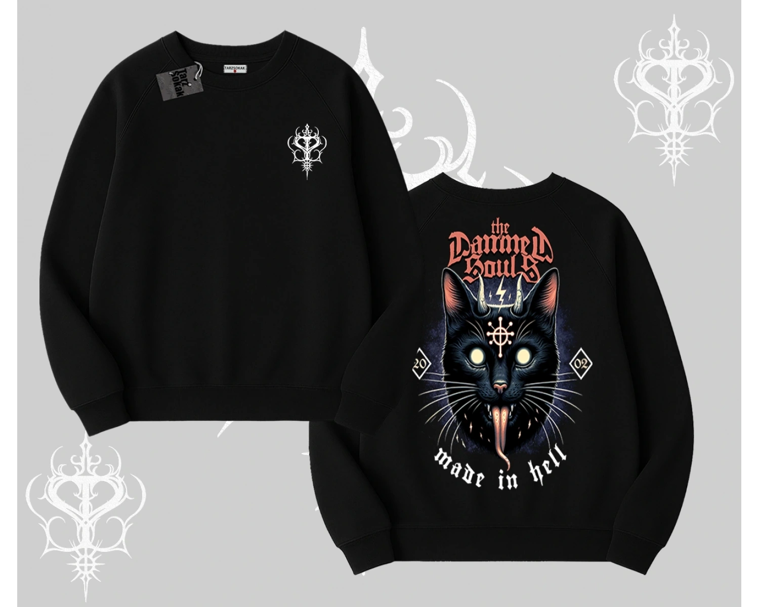 Gothic Cat Made in Hell Baskılı Sweatshirt Biskilet Sweatshirt