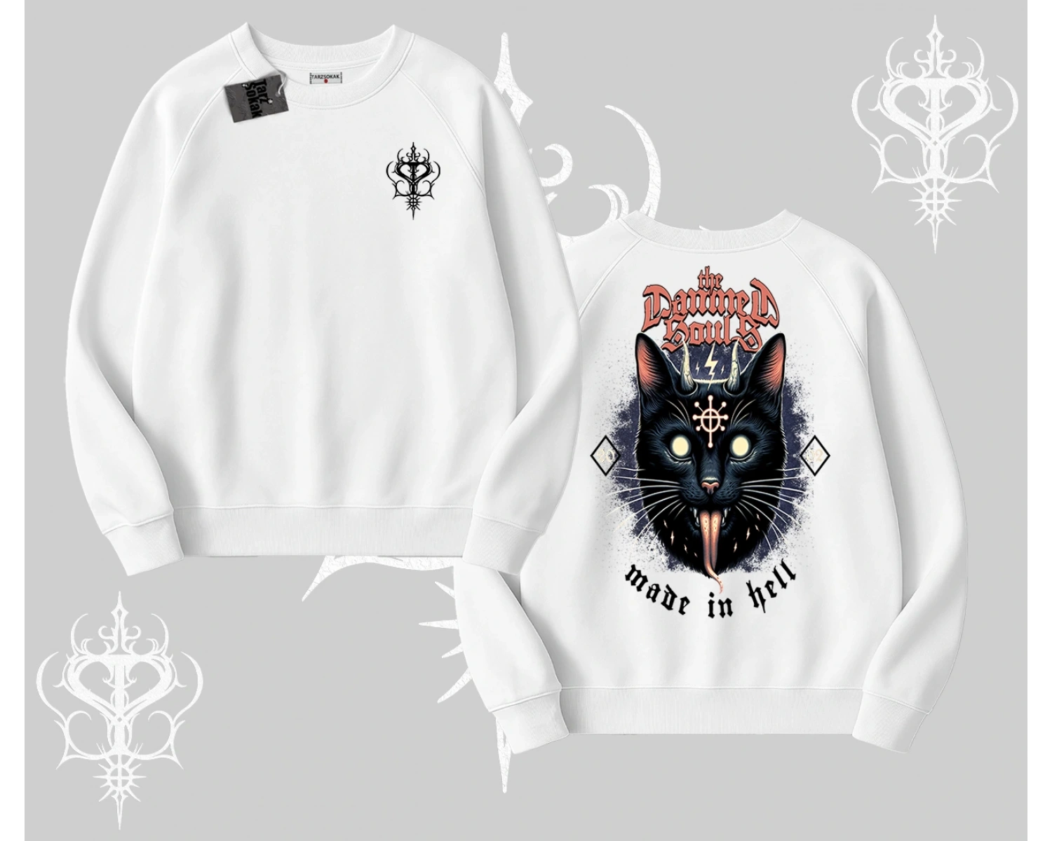 Gothic Cat Made in Hell Baskılı Sweatshirt Biskilet Sweatshirt