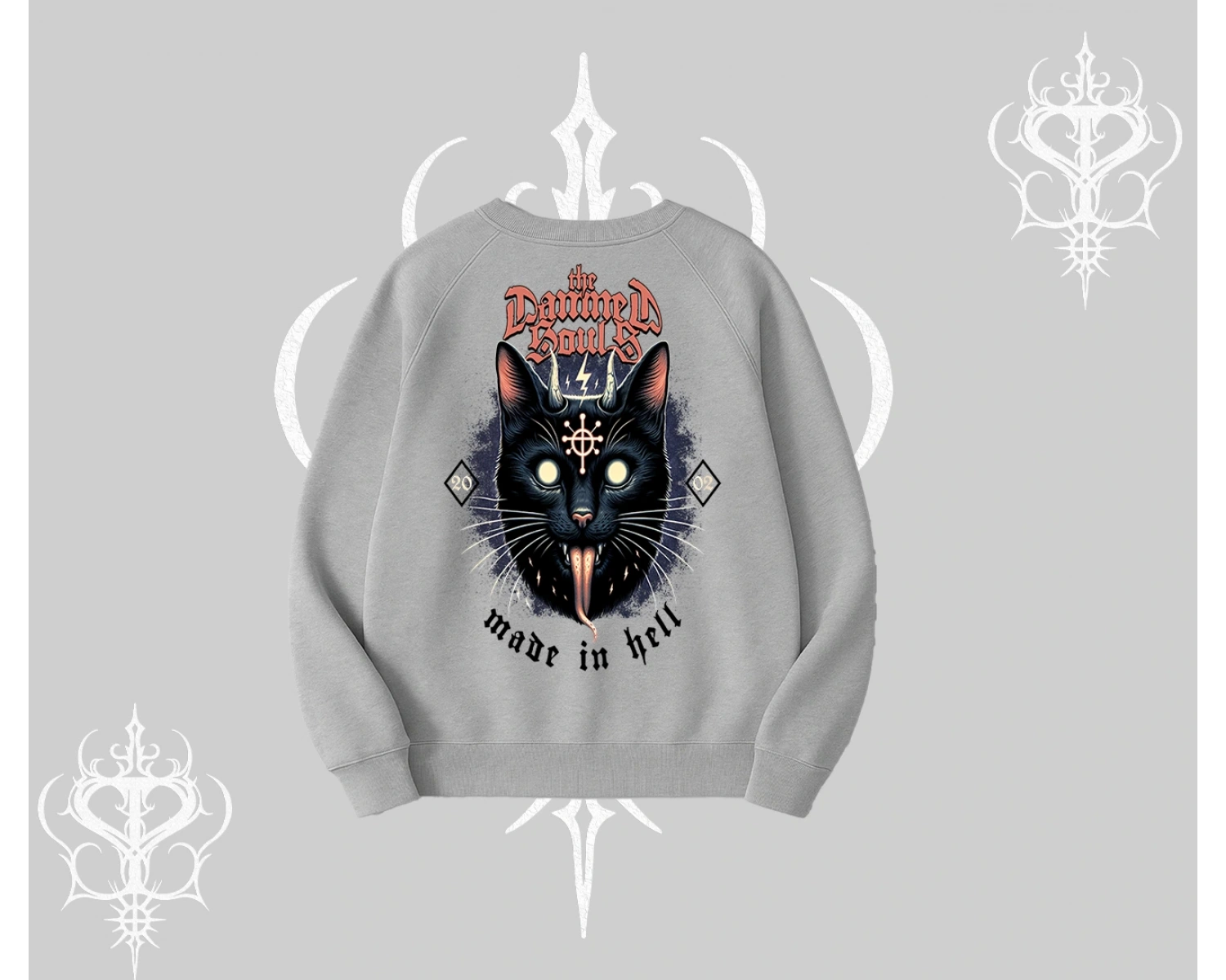 Gothic Cat Made in Hell Baskılı Sweatshirt Biskilet Sweatshirt