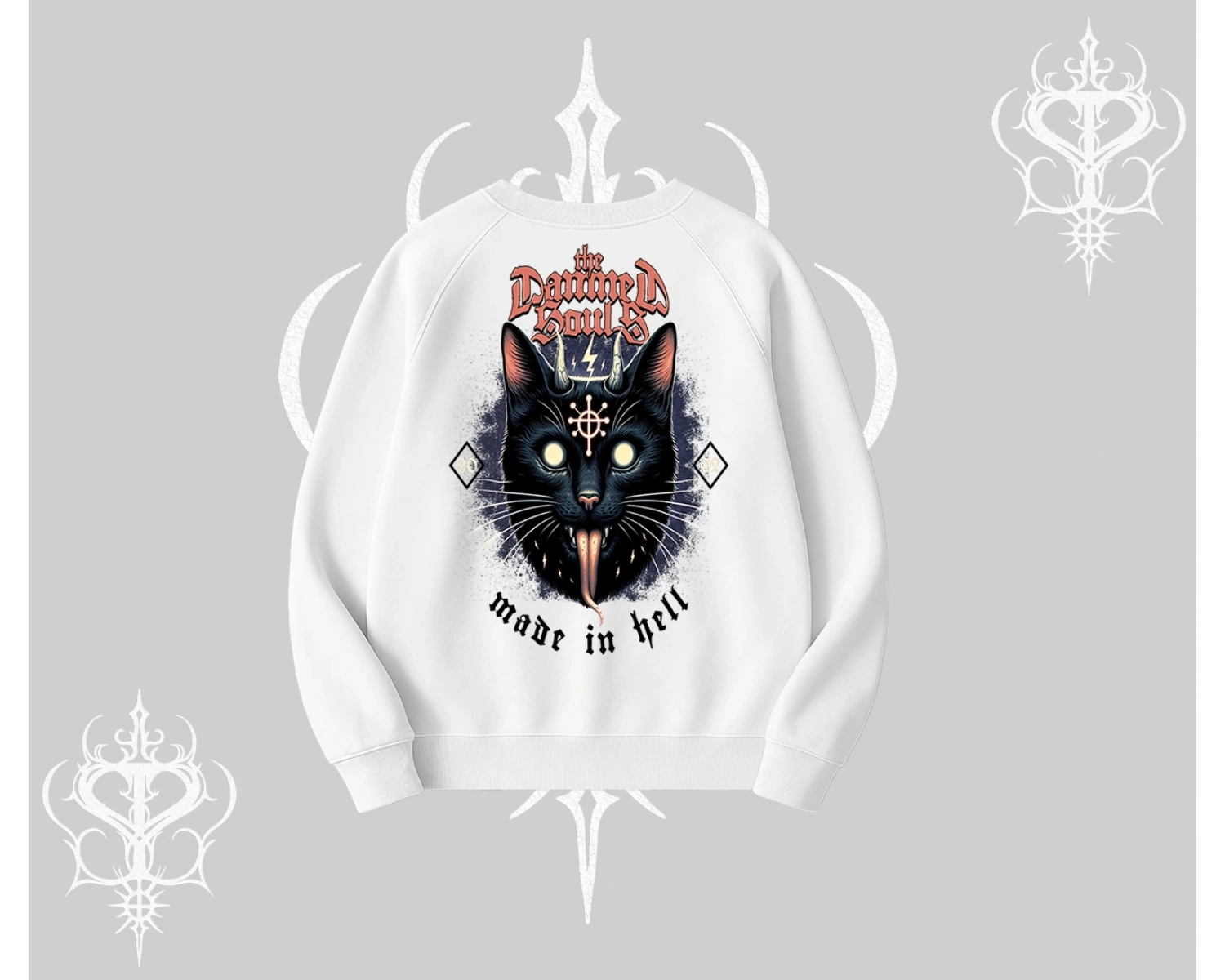 Gothic Cat Made in Hell Baskılı Sweatshirt Biskilet Sweatshirt