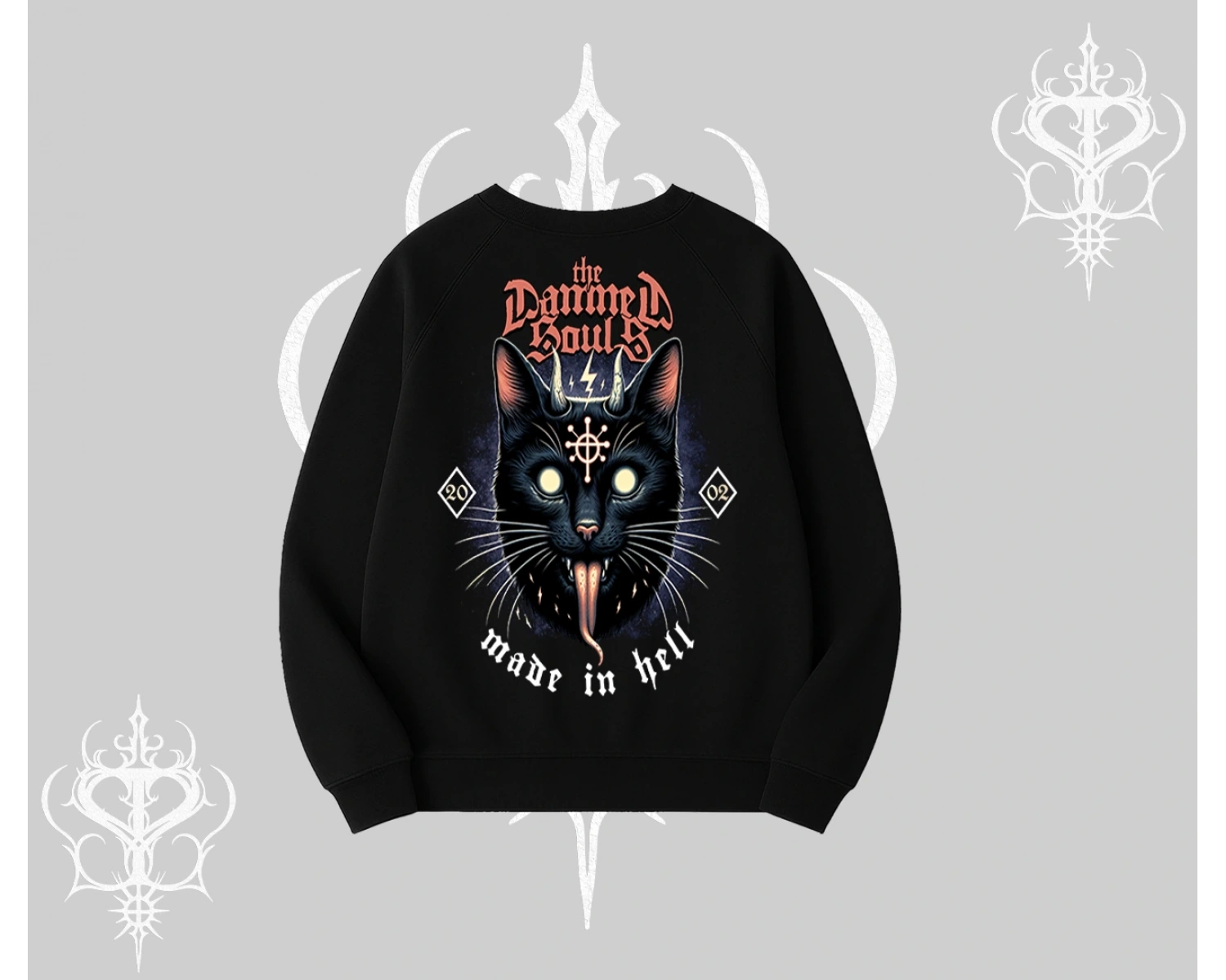 Gothic Cat Made in Hell Baskılı Sweatshirt Biskilet Sweatshirt