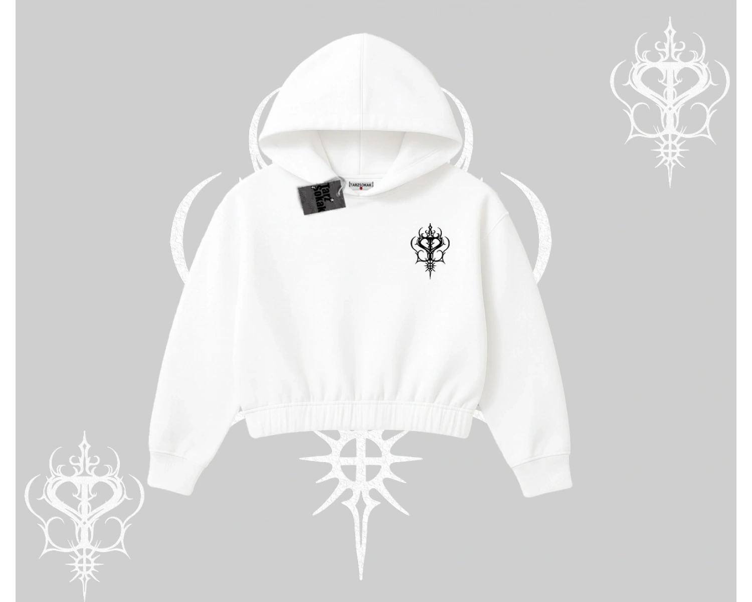 Gothic Cat Made in Hell Baskılı Sweatshirt Kapşonlu Crop Sweatshirt